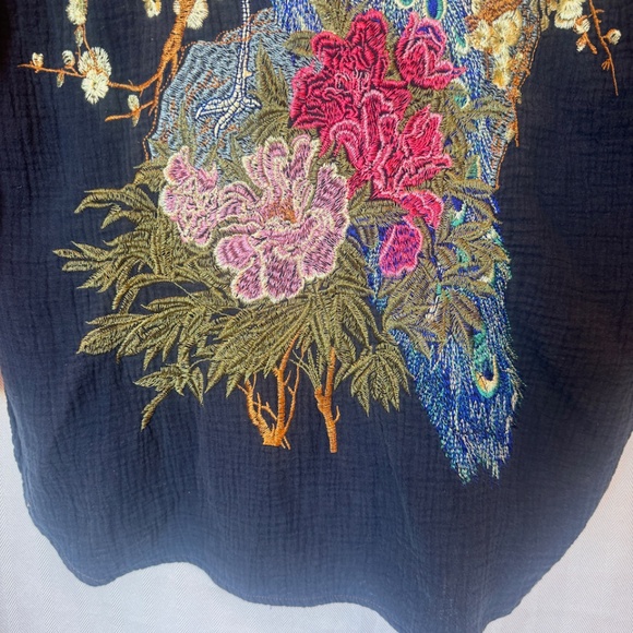 Aratta Silent Journey Plaid Embroidered Peacock Button Down Shirt - Picture 9 of 9